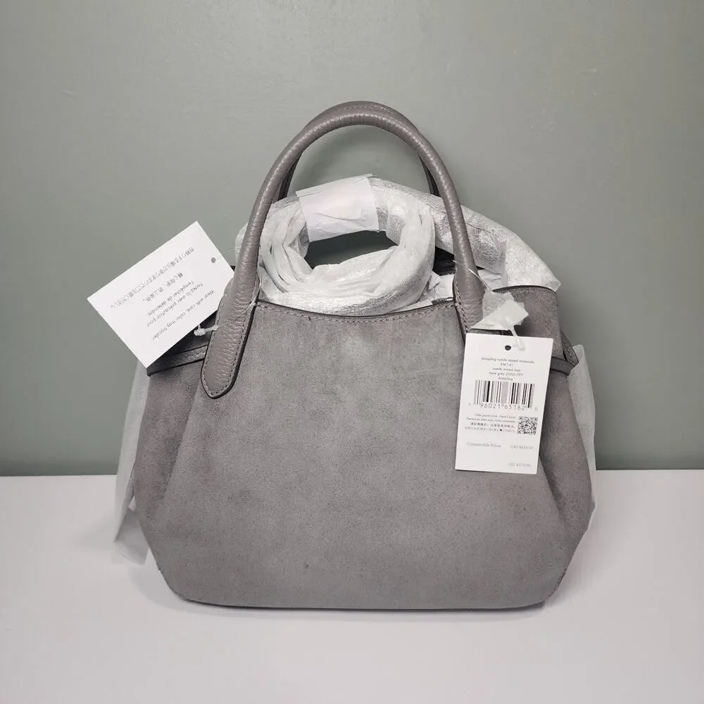 NWT KATE SPADE KM141 DUMPLING SMALL SATCHEL SHOULDER BAG GREY SUEDE SILVER